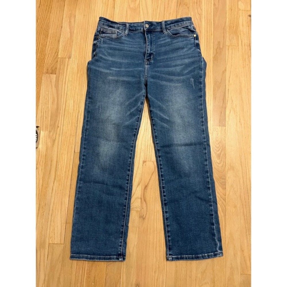 Judy Blue Dad Jean Medium Wash‎ High Rise Straight Leg Distressed Jeans 15/32